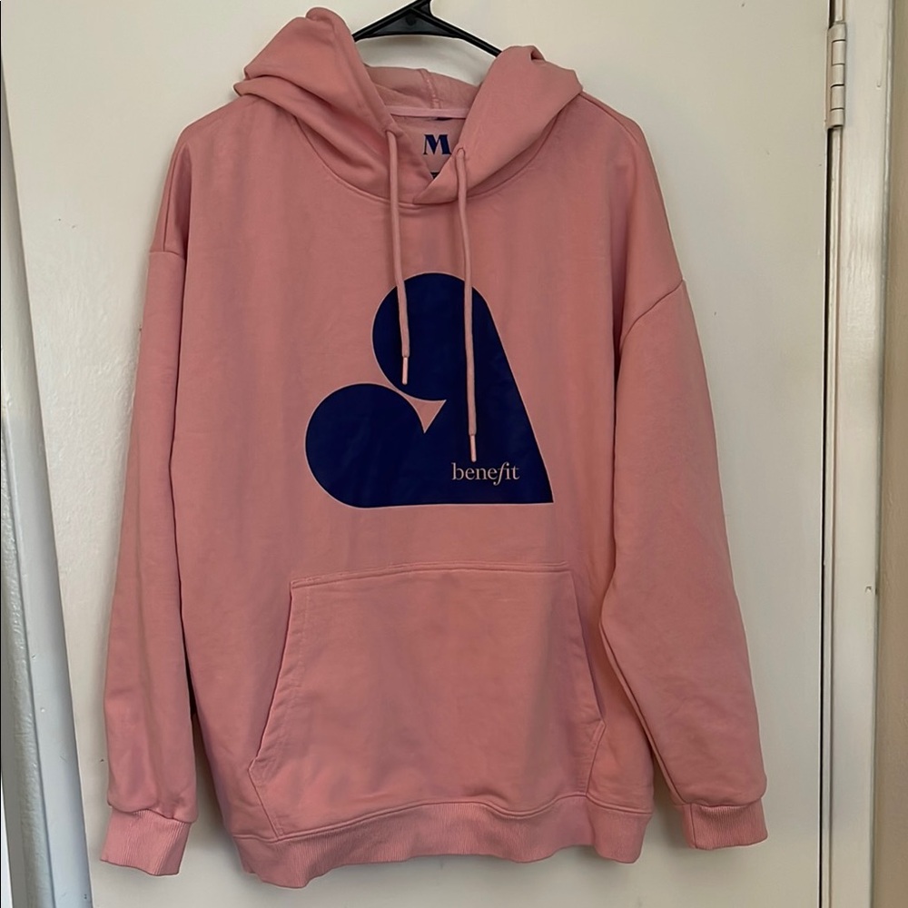Benefit Cosmetics Pink Hoodie with Blue Heart Graphic